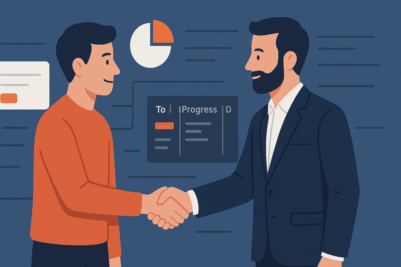 A stylized image showing a handshake sealing a deal to hire an MVP development agency.