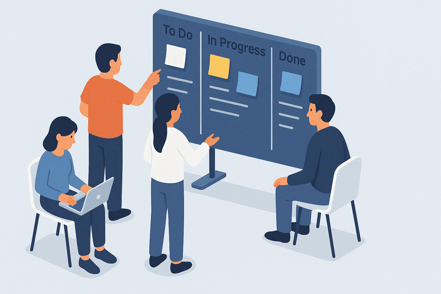 An illustration of a cohesive MVP development team collaborating.