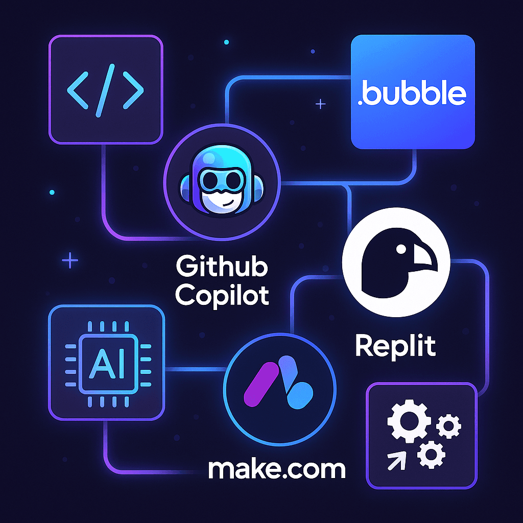 AI MVP Development Tech Stack showing interconnected tools and platforms